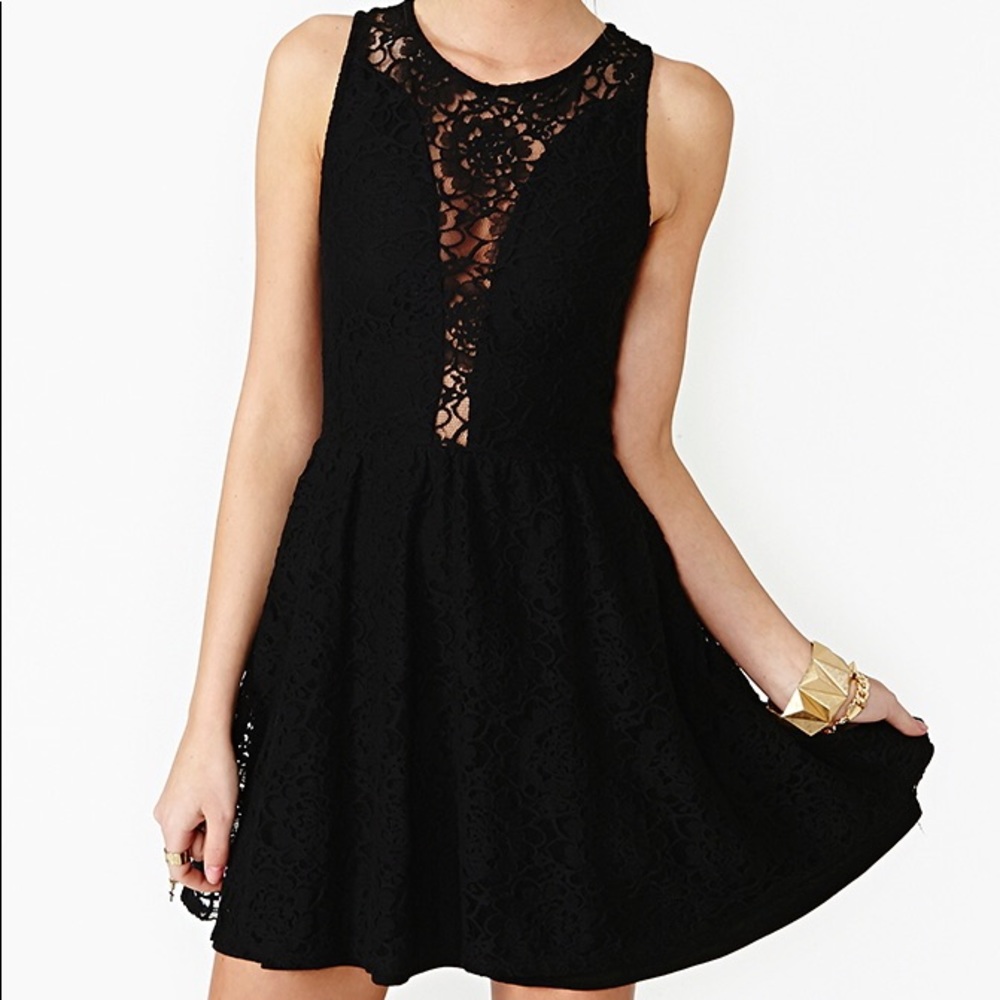 For Love & Lemons Lulu Lace Black Skater Dress